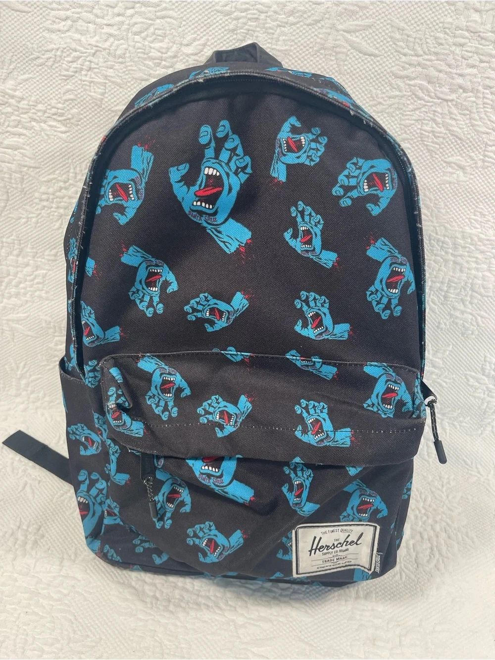 Herschel Supply Company Black Backpack with Blue Graphic Hands